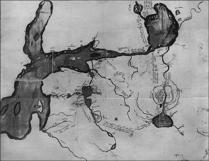 Это - первая русская карта, запечатлевшая Приневские и Прибалтийские территории. Карта была выполнена в 1656 г. - в преддверии очередной русско-шведской войны.