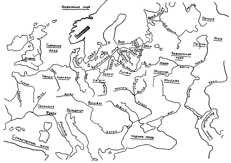 Карта-схема расположения племен по 'Повести временных лет'